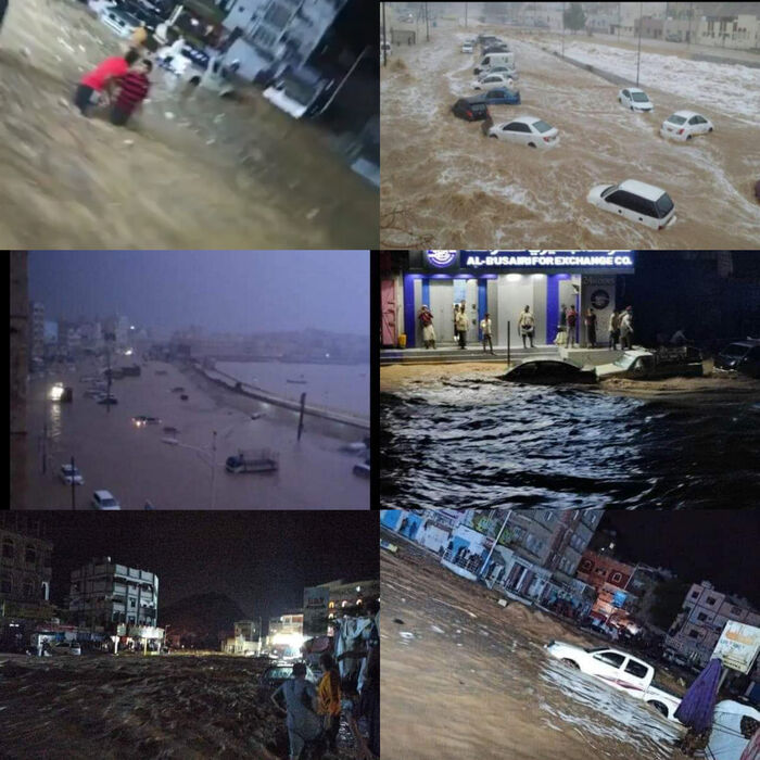 حضرموت.. السيول تجرف نحو 40 سيارة وتقطع الطرقات "فيديو"